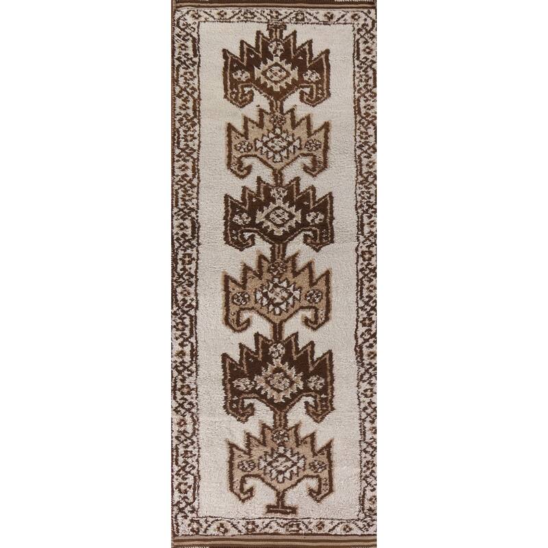 Tribal Anatolian Turkish Runner Rug Handmade Beige Wool Carpet - 3'6"x 11'9"