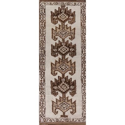Tribal Anatolian Turkish Runner Rug Handmade Beige Wool Carpet - 3'6"x 11'9"