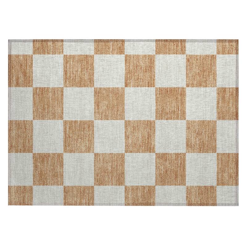 Machine Washable Indoor/ Outdoor Modern Checker Chantille Rug