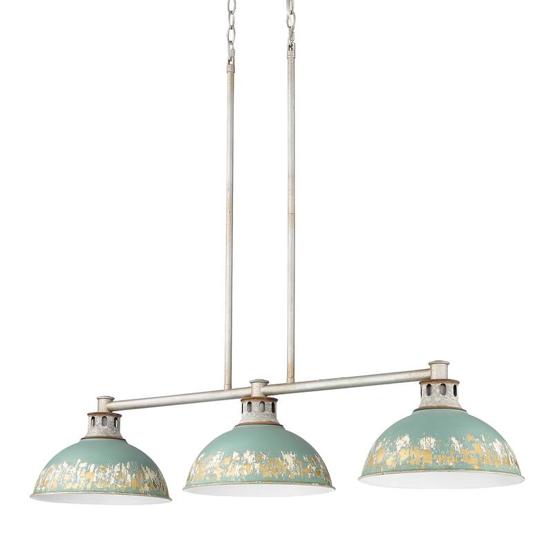 Kinsley 38.875" Wide 3-Light Linear Pendant - Aged Galvanized Steel with Antique Teal