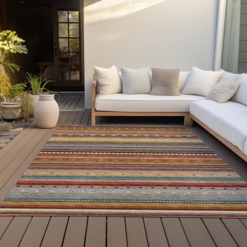 Machine Washable Indoor/Outdoor Boho Stripes Chantille Rug - Paprika - 2'6" x 3'10"