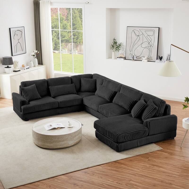 129" Oversized Sectional Sofa, U-shaped Sofa Couch Modern Corduroy Upholstered Deep Seat Sofa with Chaise Lounge
