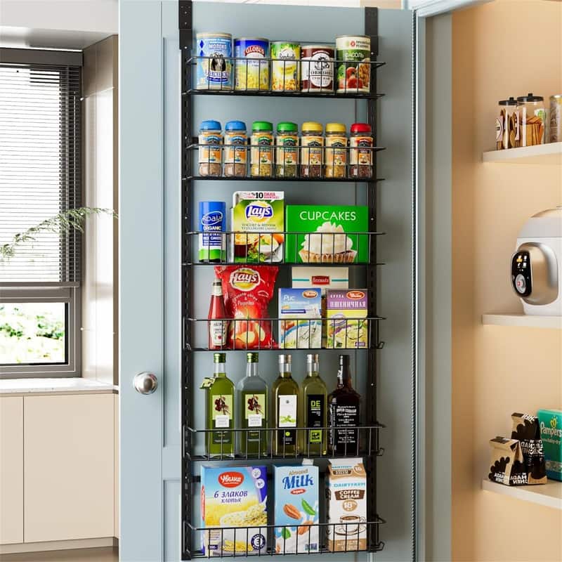 Adjustable Metal Over the Door Pantry Organizer Rack 6Tier - 5.82"D x 16.9"W x 4.72"H - Black