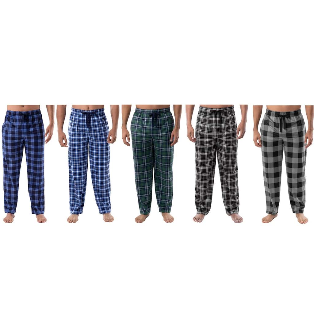 Mens Micro Fleece Pajama Pants 5Pack Plaid Ultra Soft Cozy Lounge Sleep Pants