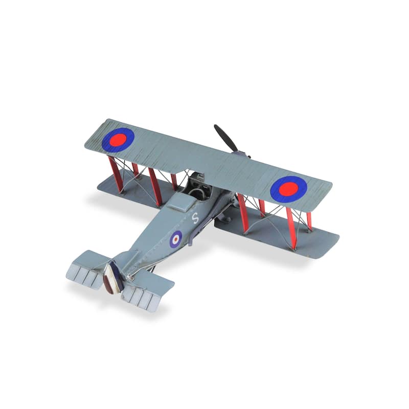 HomeRoots 5" Red and Gray Metal Hand Painted 1916 Gray Bristol F28 Fighter Plane Model Airplane - 14' X '5' X '12