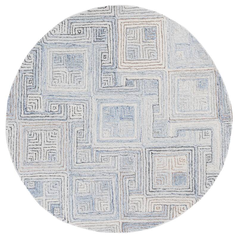 SAFAVIEH Handmade Micro-Loop Marinela Geometric Wool Rug - 5' Round - Natural/Grey