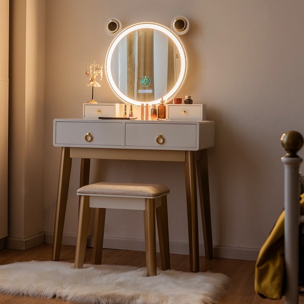 Vanity makeup table set with lighted mirror discount