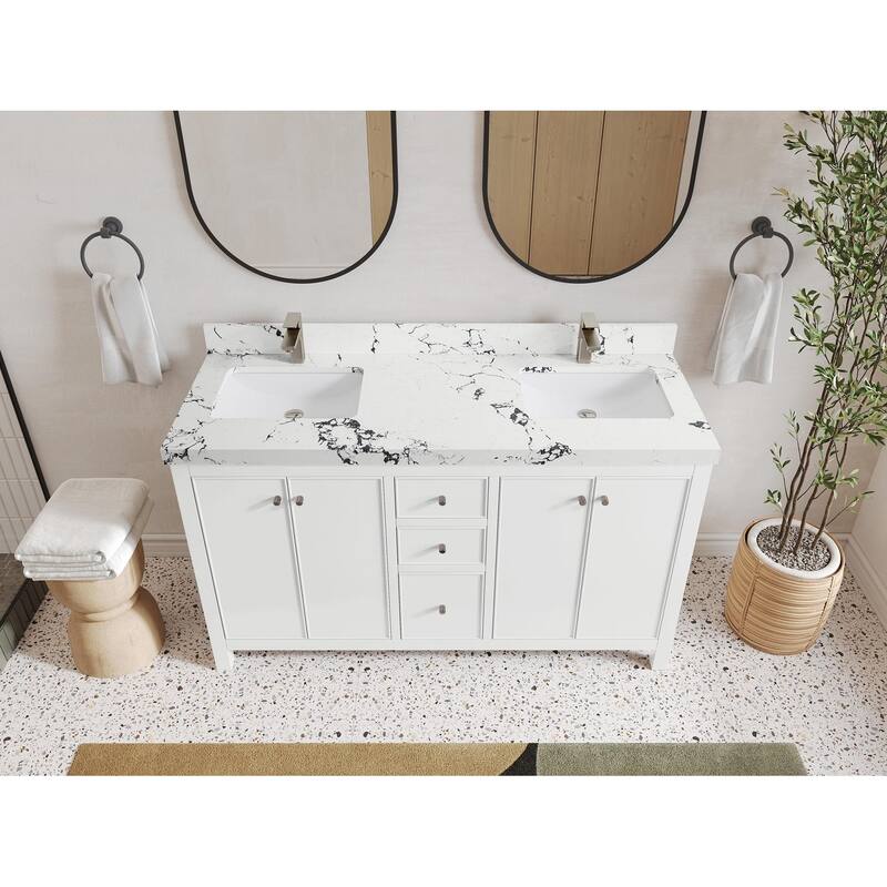 Willow Collections 60 in. W x 22 in. D Chicago Double Sink Bathroom Vanity with Countertop - 2" Viola Night - White