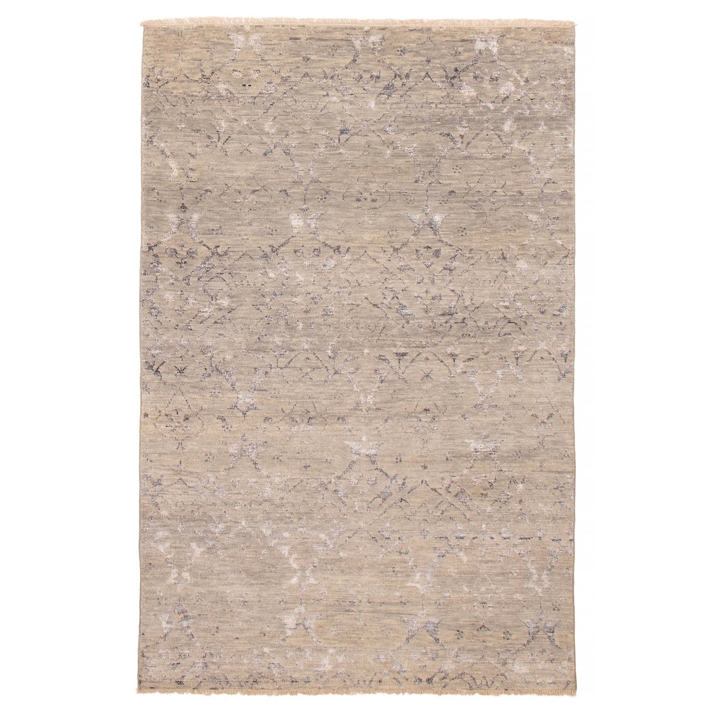 ECARPETGALLERY Hand-knotted Mystique Light Grey Silk, Wool Rug - 5' 10" x 9'