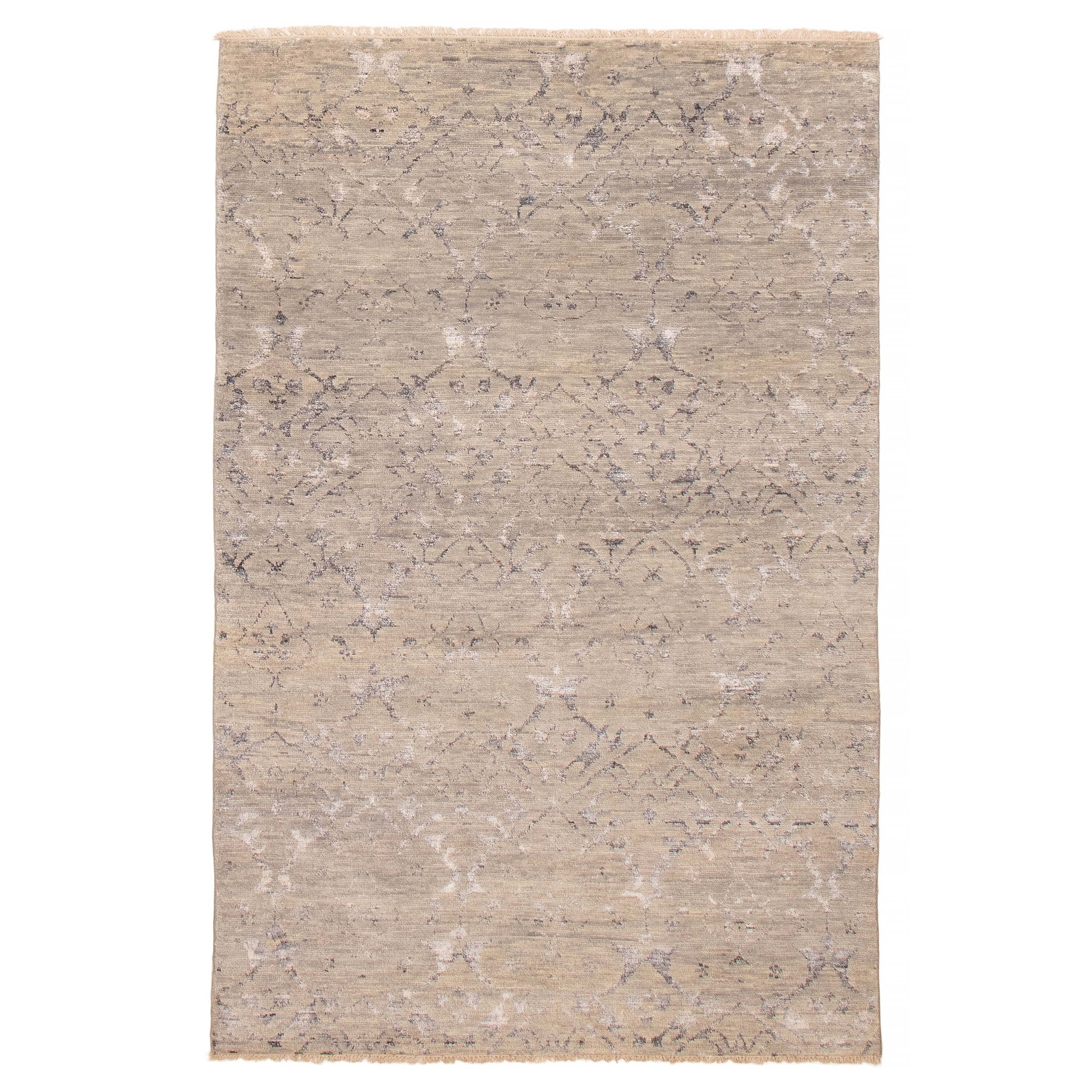 ECARPETGALLERY Hand-knotted Mystique Light Grey Silk, Wool Rug - 5' 10" x 9'
