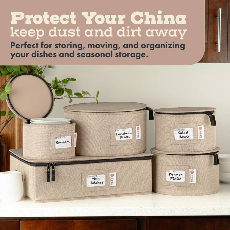 Hard Shell China Storage Containers 5-Piece Set Moving Boxes for Dinnerware, Glasses, Plates, Mugs and Saucers