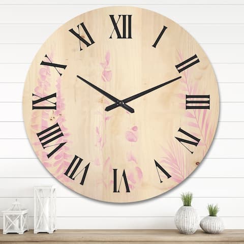 Designart 'Blush Pinkeucalyptus and Palm Branches' Shabby Chic Wood Wall Clock