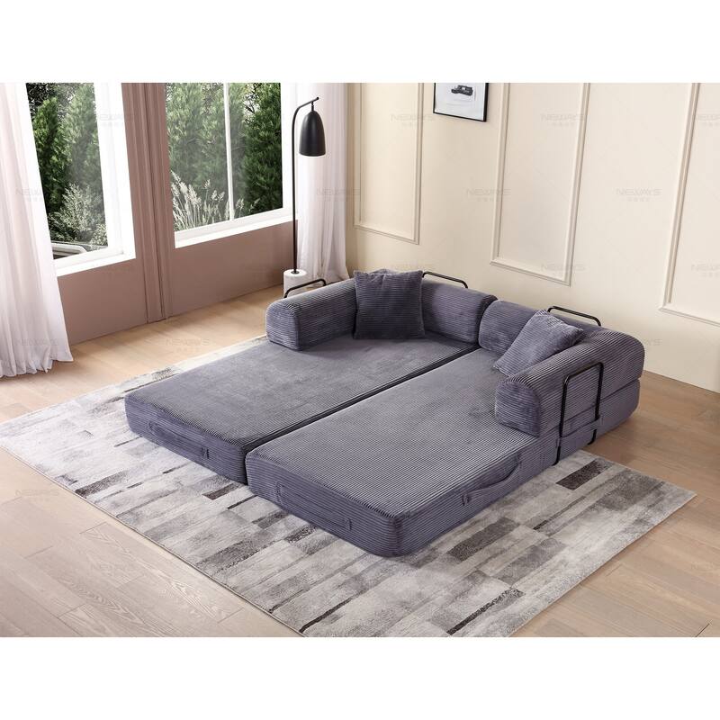 Convertible Sleeper Sofa Bed, Corduroy Folding Couch with Pillow