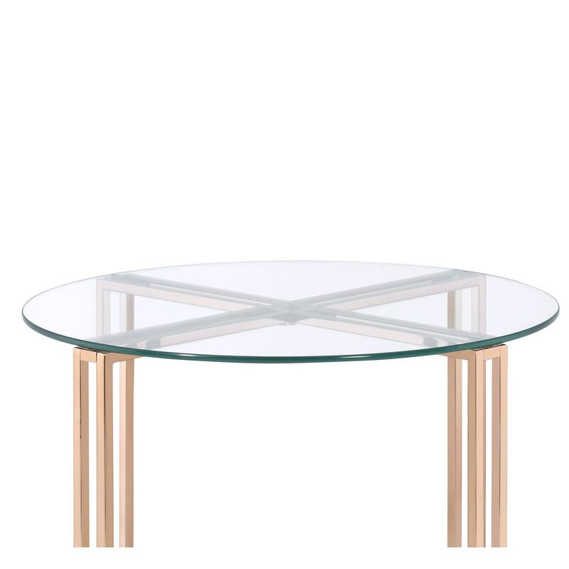 23 in. Gold and Clear Round Glass End Table, Sturdy Build End Side Table for Living Rooms