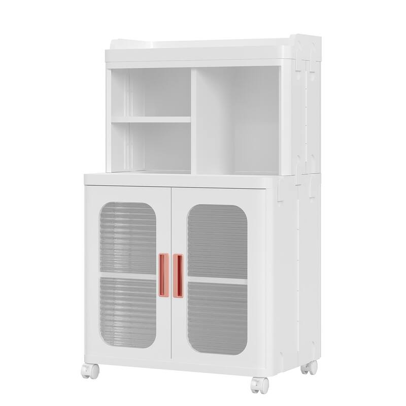 VECELO White Plastic Storage Cabinet with Wheels and Transparent Doors No Tools Assembly Required Multi-Purpose Organizer