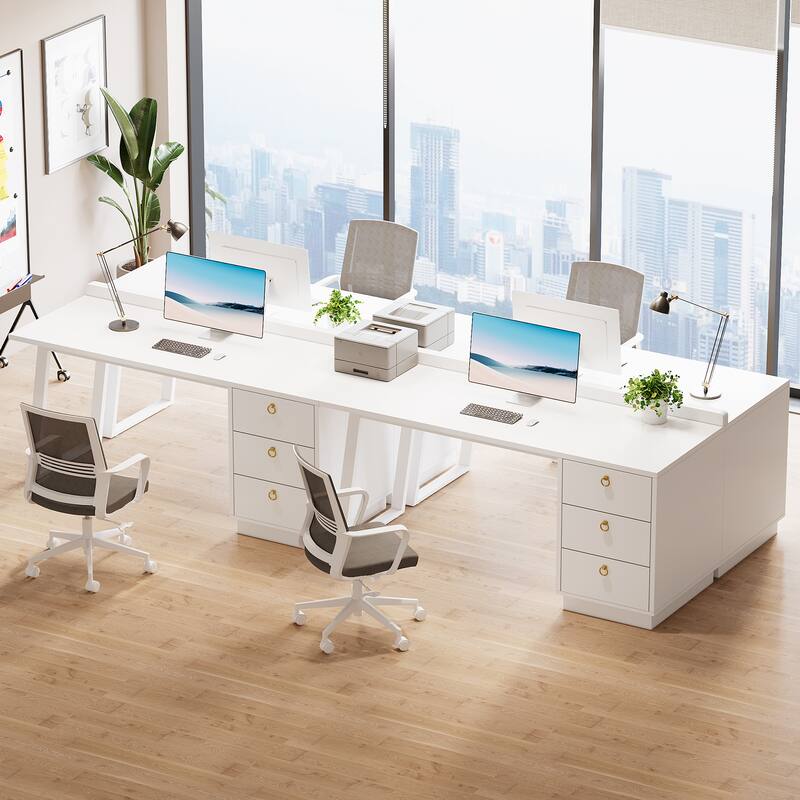 White Computer Desk with 3-Drawer, Wood Table for Work with Storage