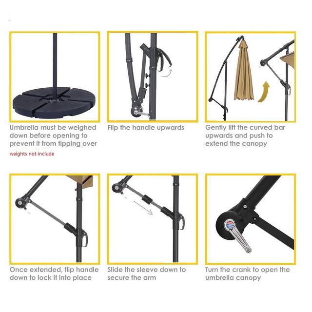 10 FT Solar LED Patio Outdoor Umbrella Hanging Cantilever Umbrella Offset Umbrella Easy Open Adustment with 24 LED Lights