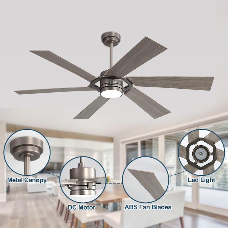 MLiAN 60 inch 6 Blades Indoor Smart Ceiling Fan with Light and Remote - 60inch