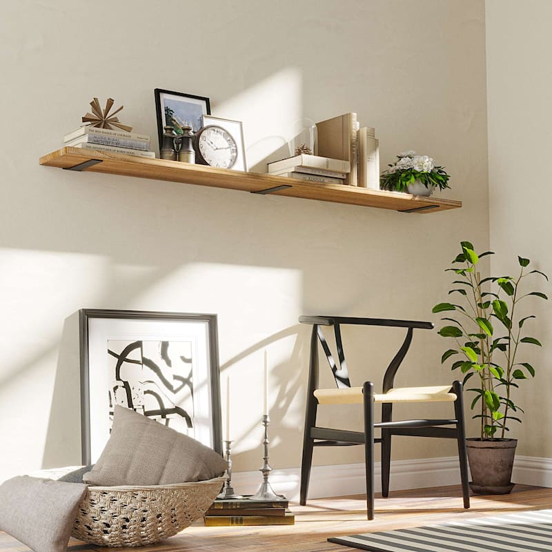 Wallniture PALM 48-60-72-84 inch Long, 9.25" Deep, 1.5" thick Floating Shelf Living Room, Office Shelf, Farmhouse, Burnt, 1 Pc