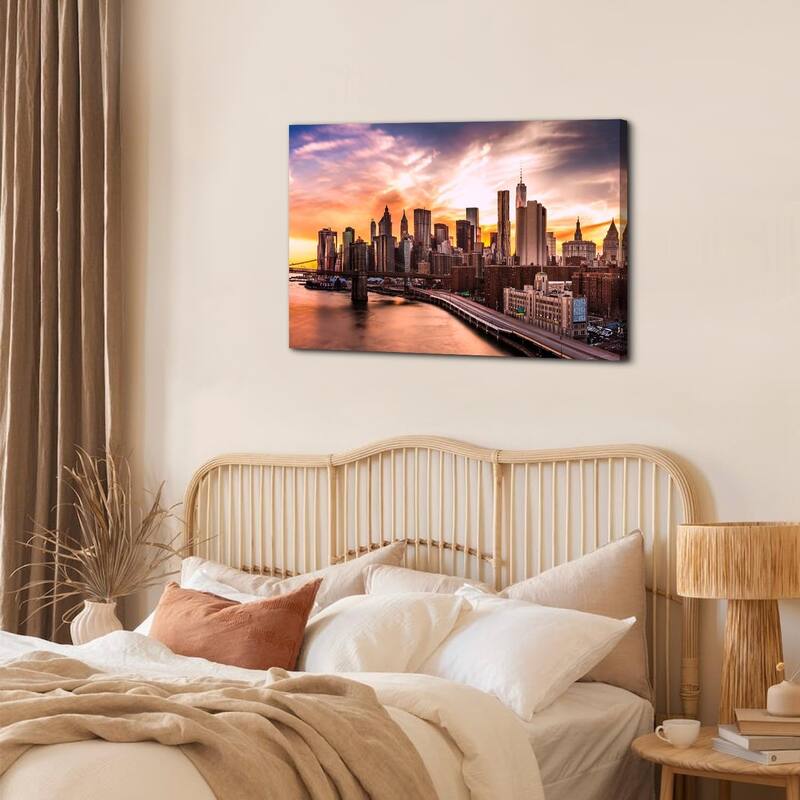 Brooklyn Bridge Skyline Wall Decor Sunset Cityscape Poster