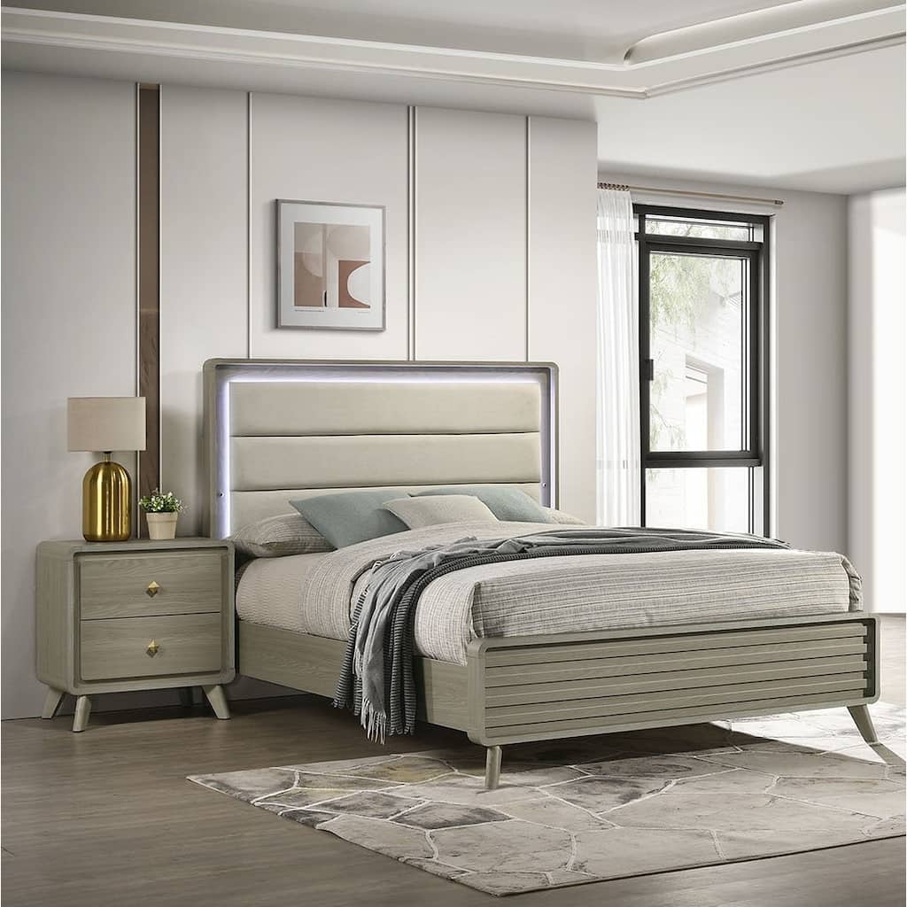 Contemporary Uphostered 3PC Bedroom Furniture Set Gray Finish