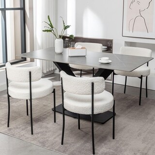 Set of 4 Modern Upholstered Dining Chairs with Black Metal Legs, Thick ...