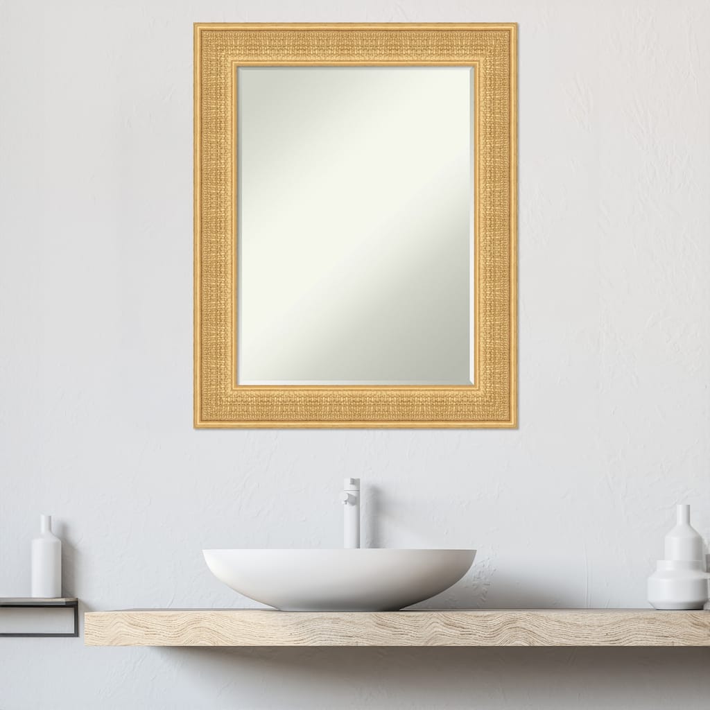 Trellis Half-Inch-Bevel Wood Framed Bathroom Vanity Wall Mirror - Trellis Gold - Glass Size 18x24