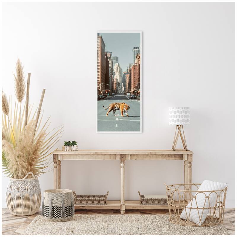 Kate and Laurel Sylvie Urban Tiger in the City Framed Canvas by Michael Schauer