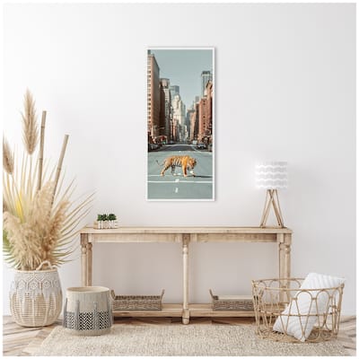 Kate and Laurel Sylvie Urban Tiger in the City Framed Canvas by Michael Schauer