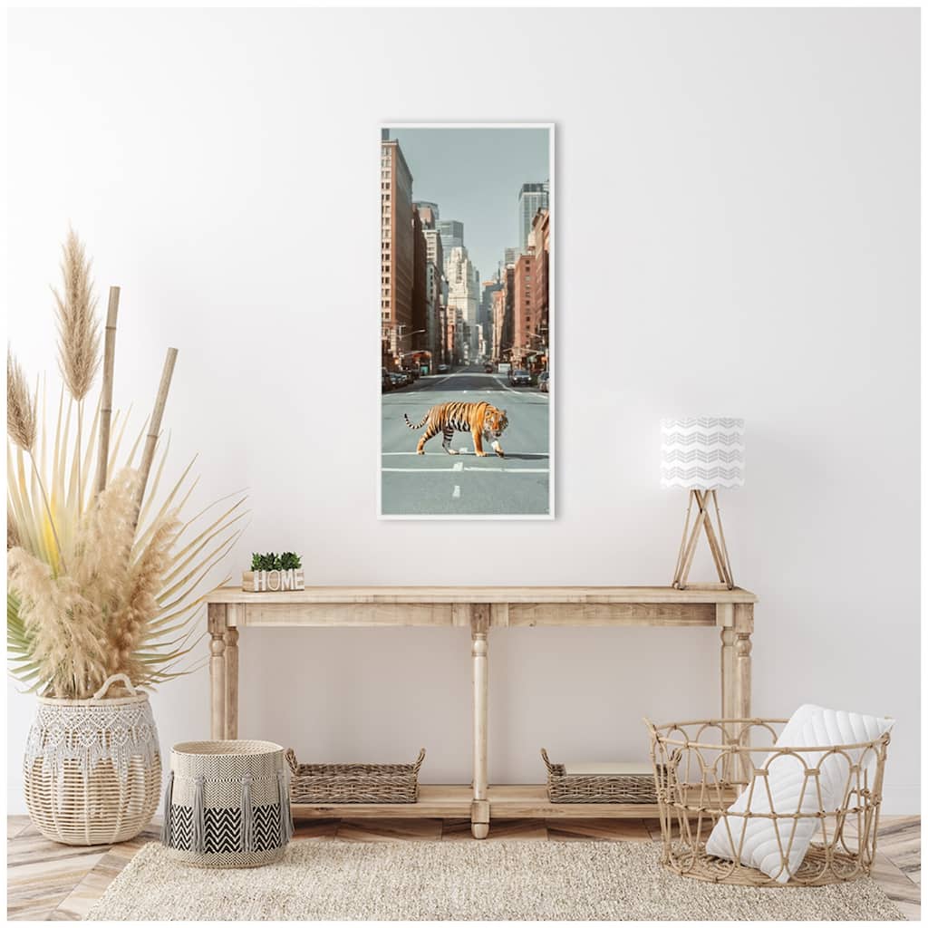 Kate and Laurel Sylvie Urban Tiger in the City Framed Canvas by Michael Schauer