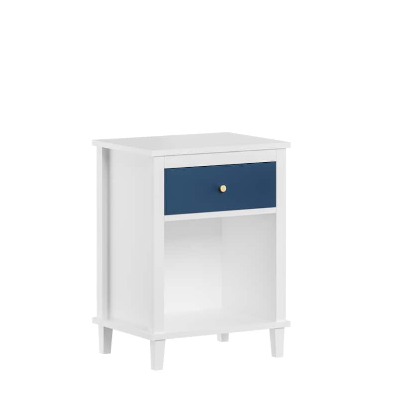 Anmytek White Nightstand with Drawer and Shelf Farmhouse Modern Bedside Table