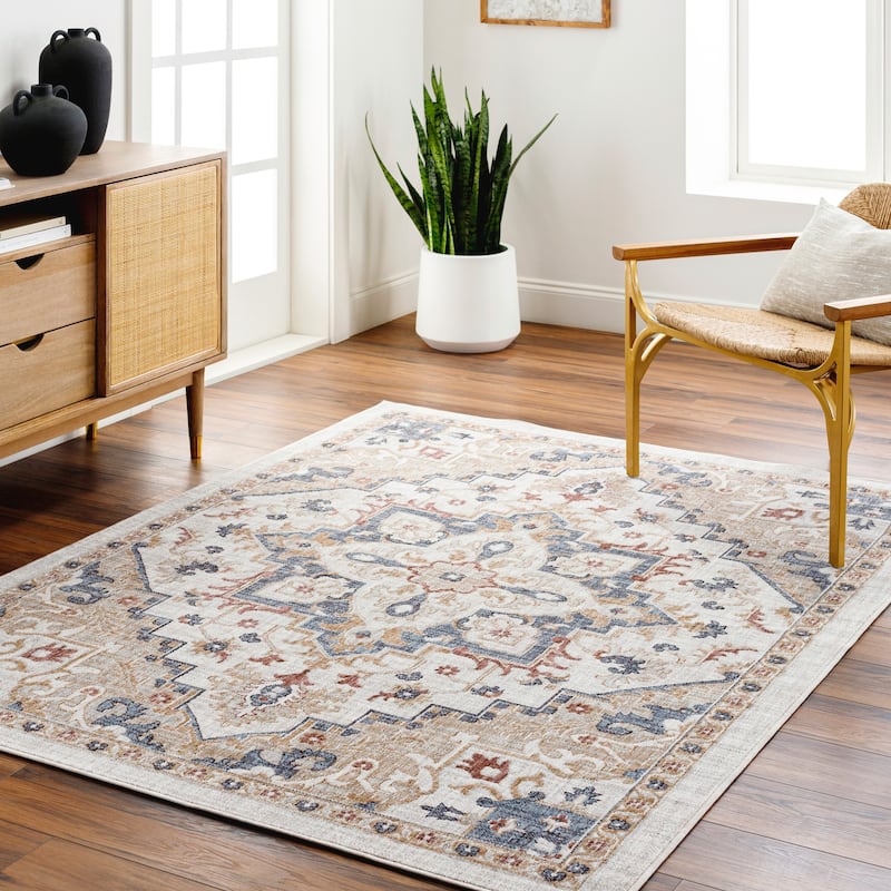 Livabliss Juliet Traditional Recycled Indoor / Outdoor Area Rug - 7'10" x 10' - Beige/Grey