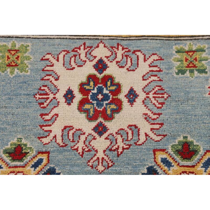 Light Blue Kazak Area Rug Handmade Traditional Wool Carpet - 5'1" x 6'11"