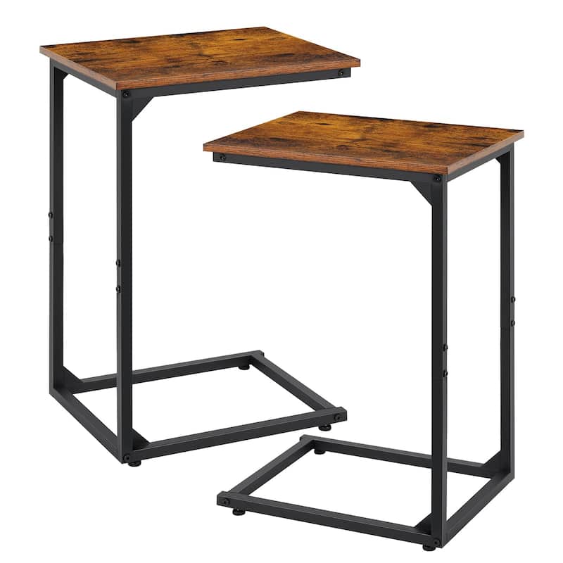 C Shaped Side Table Set of 2, C Table for Sofa, Couch Table End Table Slide Under, Snack Side Table for Living Room - Brown