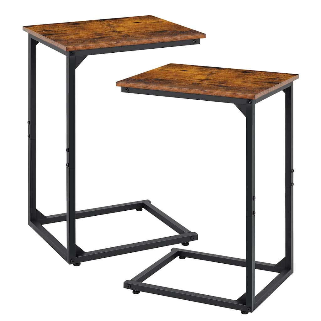 C Shaped Side Table Set of 2, C Table for Sofa, Couch Table End Table Slide Under, Snack Side Table for Living Room