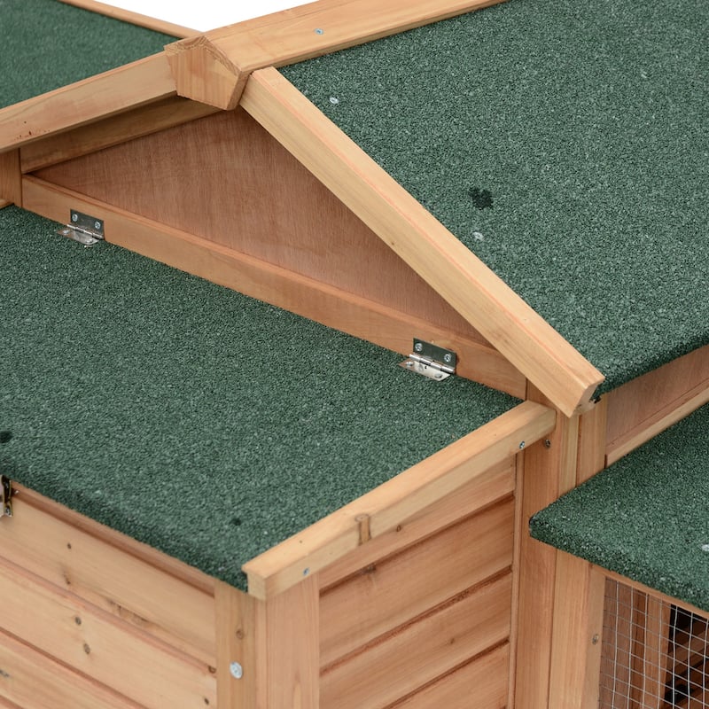 PawHut 80" Wooden Chicken Coop Backyard Hen Cage House Poultry w/ Nesting Box Run - Brown/Green - 37"h x 82"d x 35"w