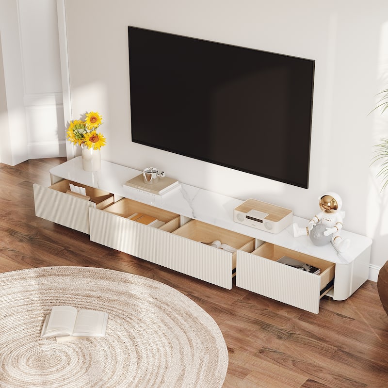 94.5-142" Modern TV Stands, White Glossy Sintered Stoe Table top Media Console with 4-6 Drawers for Option