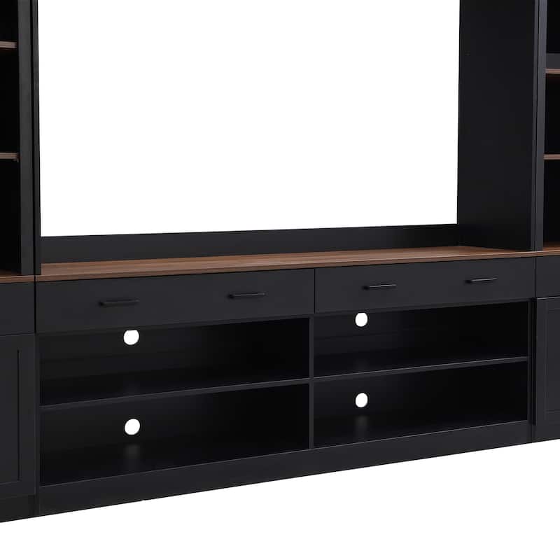 Farmhouse Entertainment Wall Unit Set with Bookshelf