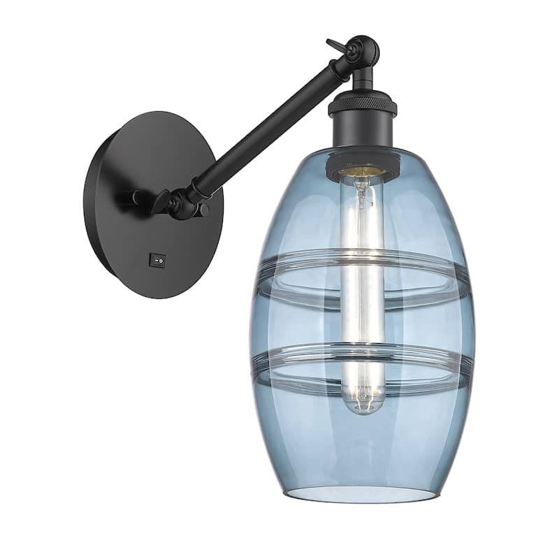 Innovations Lighting Ballston - Vaz - 1 Light 6" Sconce - Arm Adjusts Up and Down - Princess Blue Shade/Matte Black