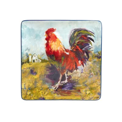 Certified International Rooster Meadow Square Platter, 12.5" x 12.5" x 1.25" - 12.5" x 12.5" x 1.25"