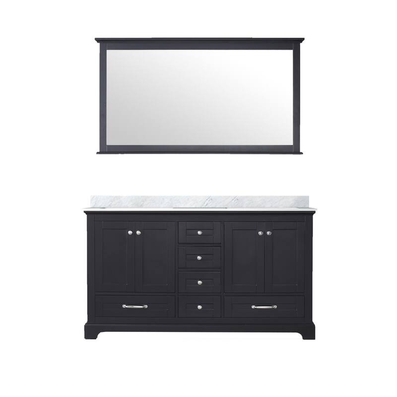 Dukes 60 in. W x 22 in. D Navy Blue Double Bath Vanity, Carrara Marble Top, and 58 in. Mirror