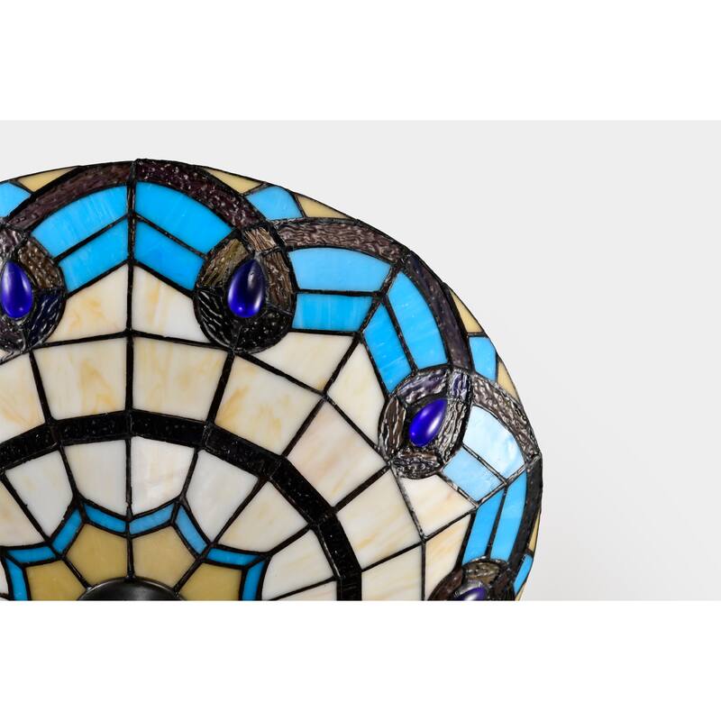 Thora Ivory and Azure Flushmount Ceiling Lamp Tiffany Style Glass Shade - Ivory-Blue