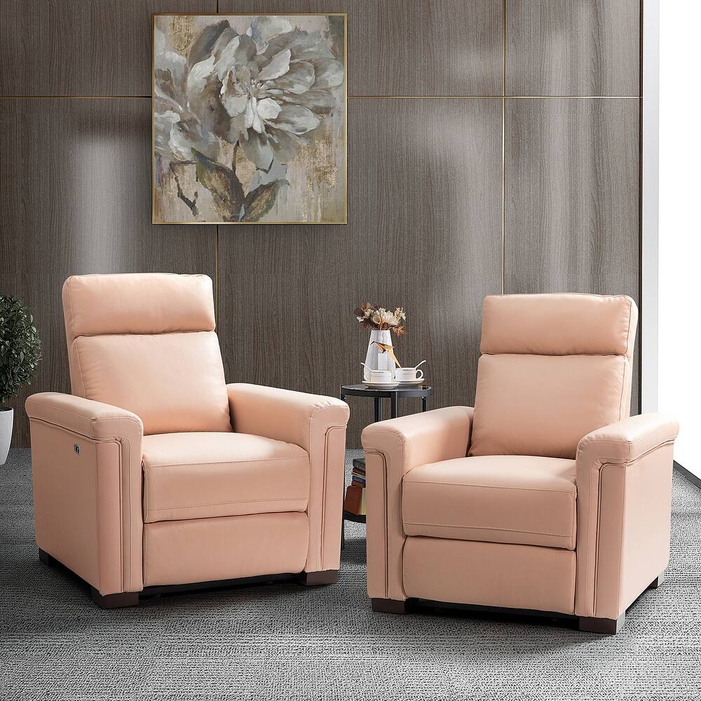 Alicia 34.65" Wide Contemporary Classic Genuine Leather Power Recliner With USB Port, Set of 2