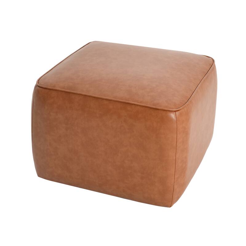 PU Leather Square Ottoman - Tan Upholstered Modern Home Piece