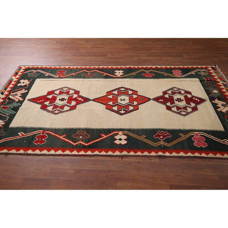 Nomadic Kilim Persian Vintage Area Rug Hand-Woven Wool Carpet - 4'2"x 7'11"