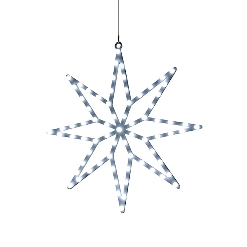 Alpine Corporation COR354WT 20in Tall 8-Point LED Star with Multi-Function Controller, Lighted Holiday Christmas Decoration
