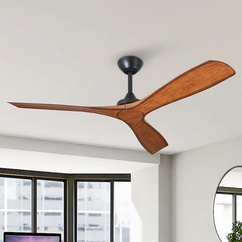 52" Matte Black/ White 3 Blades Indoor Propeller Ceiling Fan with Remote, No Lights