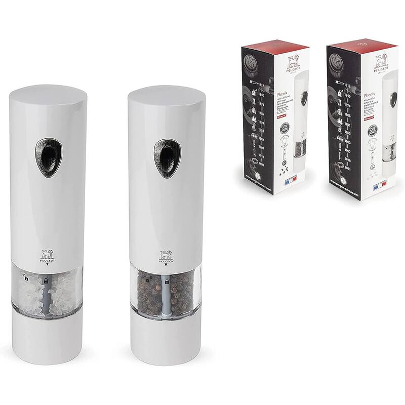 Peugeot Electric Salt & Pepper Mill Set - Stainless Phenix White Lacquered 8 inch - White - 2 Piece