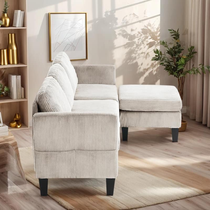 4 Seat Velvet L-Shaped Sofa with Chaise and Padded Corduroy Multi-functional Modern Sectional Couch - 88.18 in.L x 31.5 in.H