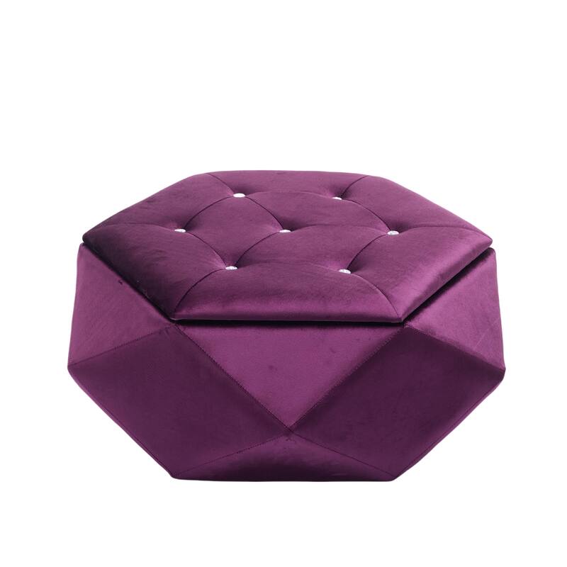 Purple Elegant Velvet Diamond Tufted Storage Ottoman - Multi-Functional Home Footrest & Seating